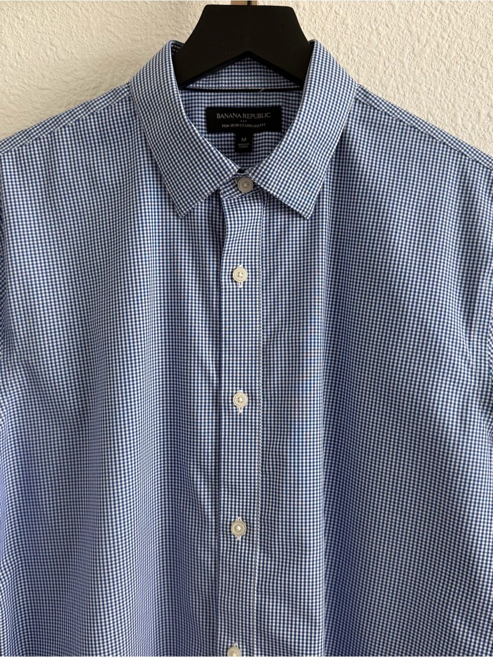 Banana Republic No-Iron Regular Fit Blue & White Check Mens Cotton Dress Shirt M